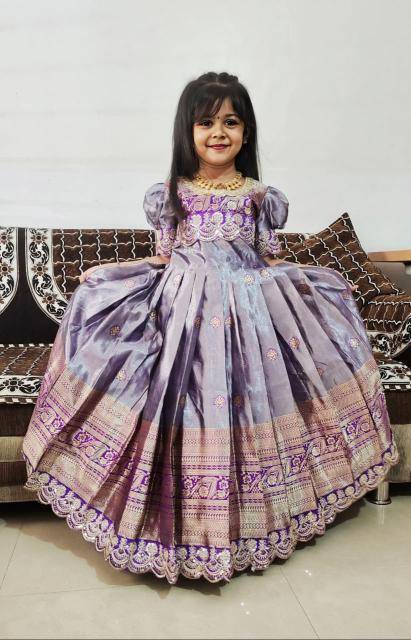 kids gown Simmer silk Purple Children clothing wholesale in Kolkata